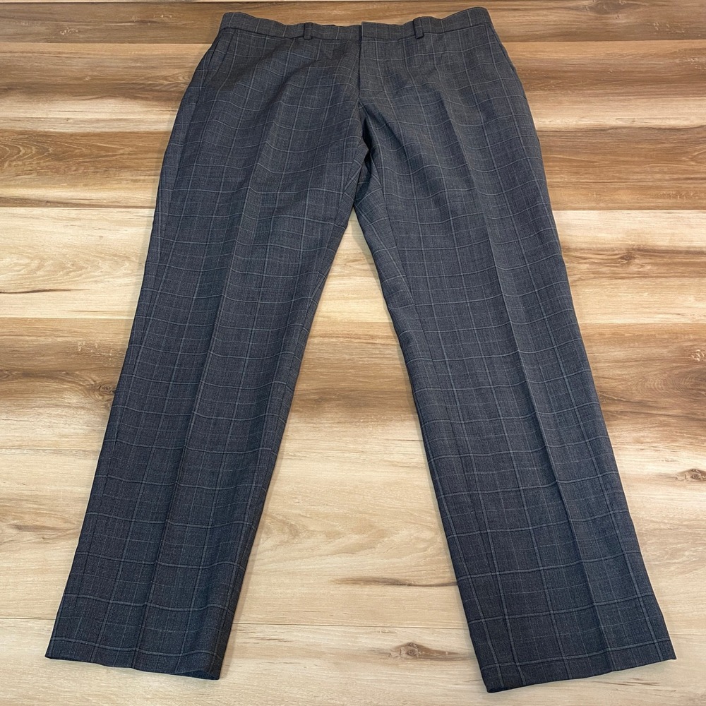 Club Monaco Sutton Slim Fit Wool Blend Plaid Dress Pants Mens 31x29 Grey